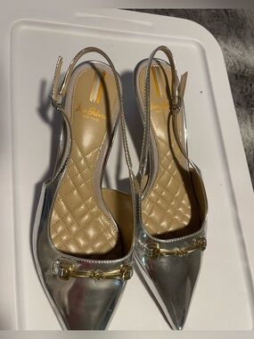 Sam Edelman Metallic Silver Pointed Slingback Flats with Gold Accent